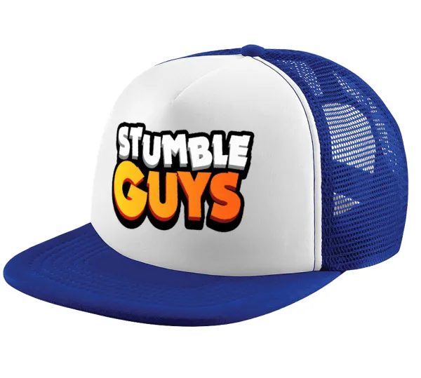 Stumble Guys — Adult Soft Trucker Hat with Blue/White Mesh (POLYESTER, ADULT, UNISEX, ONE SIZE)