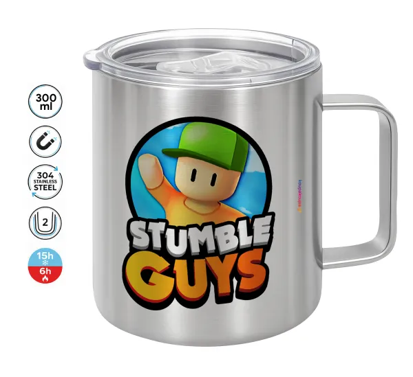 Stumble Guys — Κούπα Ανοξείδωτη διπλού τοιχώματος 300ml με καπάκι διατήρησης θερμοκρασίας
