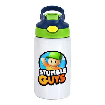 Stumble Guys, Παιδικό παγούρι θερμό, ανοξείδωτο, με καλαμάκι ασφαλείας, πράσινο/μπλε (350ml)