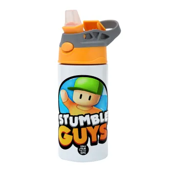 Stumble Guys, Children's hot water bottle, stainless steel, with safety straw, Orange/Grey (360ml) BPA-FREE