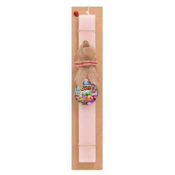 Stumble Guys, Easter Set, wooden keychain & scented flat Easter candle (30cm) (PINK)