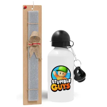 Stumble Guys, Easter Set, metallic aluminum water bottle (500ml) & aromatic flat Easter candle (30cm) (GRAY)