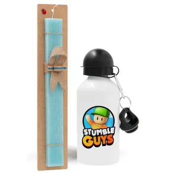 Stumble Guys, Πασχαλινή Λαμπάδα με παγούρι μεταλλικό αλουμινίου (500ml) & λαμπάδα αρωματική πλακέ (30cm) (ΤΙΡΚΟΥΑΖ)