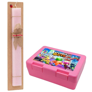 Stumble Guys, Easter Set, children's snack container PINK & scented flat Easter candle (30cm) (PINK)