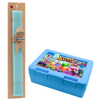 Stumble Guys, Easter Set, children's snack container BLUE & Easter aromatic flat candle (30cm) (TURQUOISE)