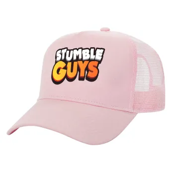 Stumble Guys, Structured Trucker Children's Hat, with Mesh, PINK (100% COTTON, CHILDREN'S, UNISEX, ONE SIZE)