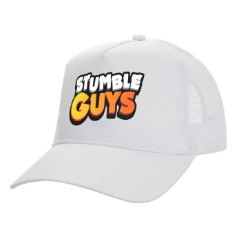 Stumble Guys, Structured Trucker Adult Hat, with Mesh, WHITE (100% COTTON, ADULT, UNISEX, ONE SIZE)