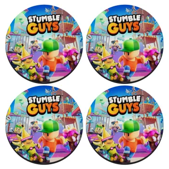 Stumble Guys, SET of 4 round wooden coasters (9cm)