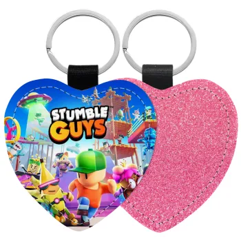 Stumble Guys, Μπρελόκ PU δερμάτινο glitter καρδιά ΡΟΖ