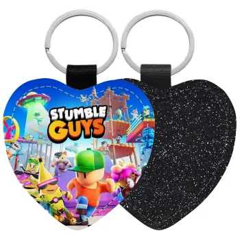 Stumble Guys, Μπρελόκ PU δερμάτινο glitter καρδιά ΜΑΥΡΟ