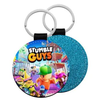 Stumble Guys, Μπρελόκ Δερματίνη, στρογγυλό ΜΠΛΕ (5cm)