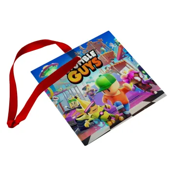 Stumble Guys, Christmas ornament, glass square ornament 9x9cm