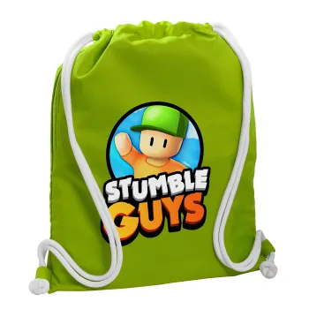 Stumble Guys, Τσάντα πλάτης πουγκί GYMBAG LIME GREEN, με τσέπη (40x48cm) & χονδρά κορδόνια
