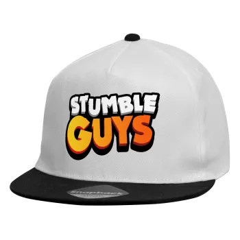 Stumble Guys, Καπέλο παιδικό Flat Snapback, Λευκό (100% ΒΑΜΒΑΚΕΡΟ, ΠΑΙΔΙΚΟ, UNISEX, ONE SIZE)