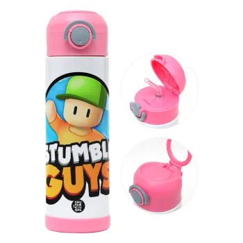 Stumble Guys, Children's hot water bottle, stainless steel, with safety straw, PINK (500ml)