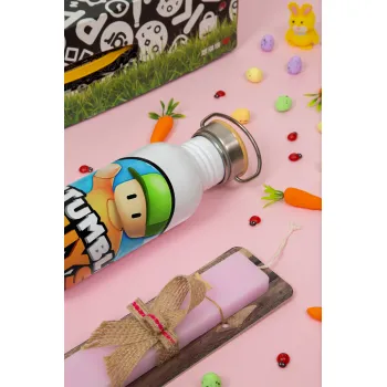 Stumble Guys, Easter Set, SS Metallic water bottle (620ml, stainless steel) & scented flat Easter candle (30cm) (PINK)