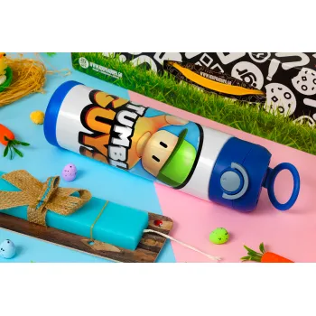 Stumble Guys, Easter candle, Childrens hot water bottle, stainless steel, with safety straw, BLUE (500ml)