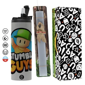 Stumble Guys, Easter candle with Grey Tumbler Thermo 600ml & aromatic flat candle (30cm) (GREY)