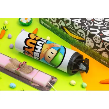 Stumble Guys, Easter candle,Travel Tumbler 2 Lids, with metal straw & cleaning brush & aromatic flat candle (30cm) (PINK)