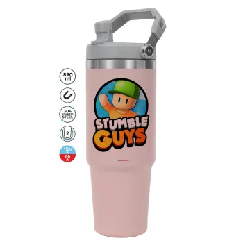 Stumble Guys, ΡΟΖ χρώματος Θερμός Ανοξείδωτο 890ml (30oz) με χερούλι