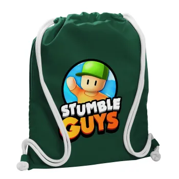Stumble Guys, Backpack pouch GYMBAG BOTTLE GREEN, with pocket (40x48cm) & thick white cords