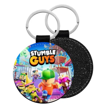 Stumble Guys, Μπρελόκ Δερματίνη, στρογγυλό ΜΑΥΡΟ (5cm)