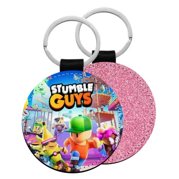 Stumble Guys, Μπρελόκ Δερματίνη, στρογγυλό ΡΟΖ (5cm)