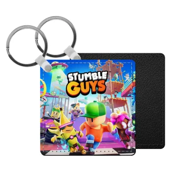 Stumble Guys, Μπρελόκ Δερματίνη, τετράγωνο ΜΑΥΡΟ (5x5cm)