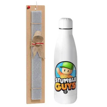 Stumble Guys, Easter Set, metallic stainless thermos bottle (500ml) & scented flat Easter candle (30cm) (GRAY)