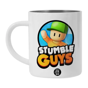 Stumble Guys, Λευκή Ανοξείδωτη Μεταλλική Κούπα 450ml - Διπλού Τοιχώματος 