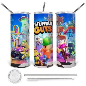 Stumble Guys, Tumbler ποτήρι θερμό από ανοξείδωτο ατσάλι 600ml, με μεταλλικό καλαμάκι & βούρτσα καθαρισμού