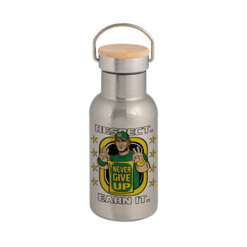 John Cena, Μεταλλικό παγούρι θερμός (Stainless steel) Ασημένιο με ξύλινο καπακι (bamboo), διπλού τοιχώματος, 350ml