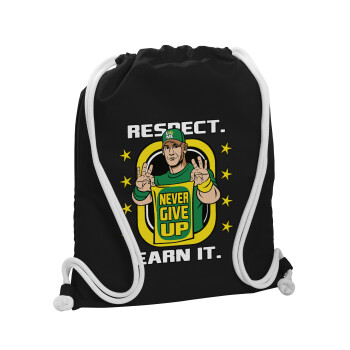 John Cena, Backpack pouch GYMBAG Black, with pocket (40x48cm) & thick white cords