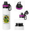 Metallic water bottle with safety lid, 850ml aluminum