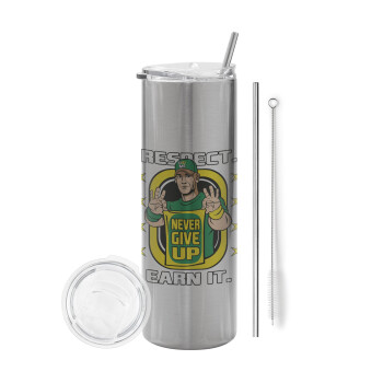 John Cena, Eco friendly stainless steel Silver tumbler 600ml, with metal straw & cleaning brush