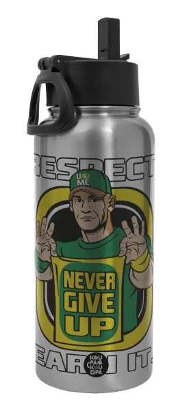 John Cena — Metal mug thermo Silver with Straw and Spout Lid (Stainless steel), double wall, 950ml