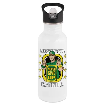 John Cena, White water bottle with straw, stainless steel 600ml