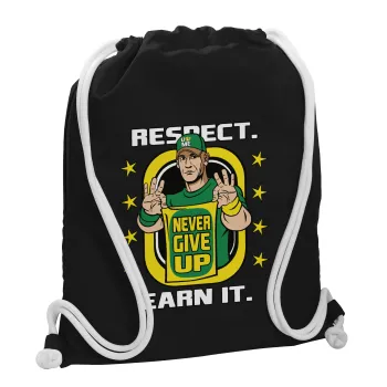 John Cena, Τσάντα πλάτης πουγκί GYMBAG Μαύρη, με τσέπη (40x48cm) & χονδρά λευκά κορδόνια