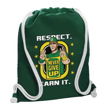 John Cena, Τσάντα πλάτης πουγκί GYMBAG BOTTLE GREEN, με τσέπη (40x48cm) & χονδρά λευκά κορδόνια