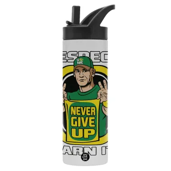 John Cena, Metallic thermos bottle with straw & handle, stainless steel (Stainless steel 304), double-walled, 600ml.