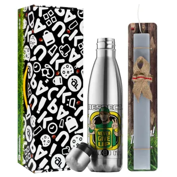 John Cena, Easter Set, metallic stainless thermos flask (500ml) & scented flat Easter candle (30cm) (GRAY)