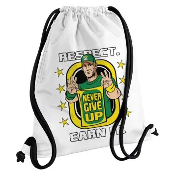 John Cena, Backpack pouch GYMBAG white, with pocket (40x48cm) & thick cords