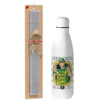 John Cena, Πασχαλινή Λαμπάδα με μεταλλικό παγούρι θερμός ανοξείδωτο (500ml) & κερί αρωματικό πλακέ (30cm) (ΓΚΡΙ)