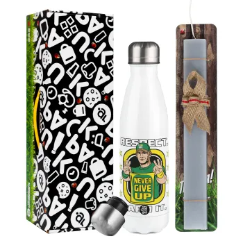 John Cena, Πασχαλινή Λαμπάδα με μεταλλικό παγούρι θερμός λευκός (500ml) & λαμπάδα αρωματική πλακέ (30cm) (ΓΚΡΙ)