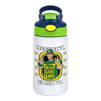 John Cena, Children's hot water bottle, stainless steel, with safety straw, green, blue (350ml)