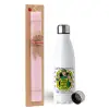 Easter Set, metallic stainless steel water bottle (750ml) & scented flat Easter candle (30cm) (PINK)