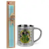 Easter Set, metallic thermal cup (300ml) & aromatic flat Easter candle (30cm) (TURQUOISE)