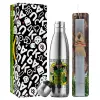 Easter Set, metallic stainless thermos flask (500ml) & scented flat Easter candle (30cm) (GRAY)