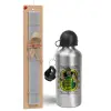 Easter Set, metallic silver aluminum water bottle (500ml) & aromatic flat Easter candle (30cm) (GRAY)