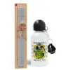 Easter Set, metallic aluminum water bottle (500ml) & aromatic flat Easter candle (30cm) (GRAY)
